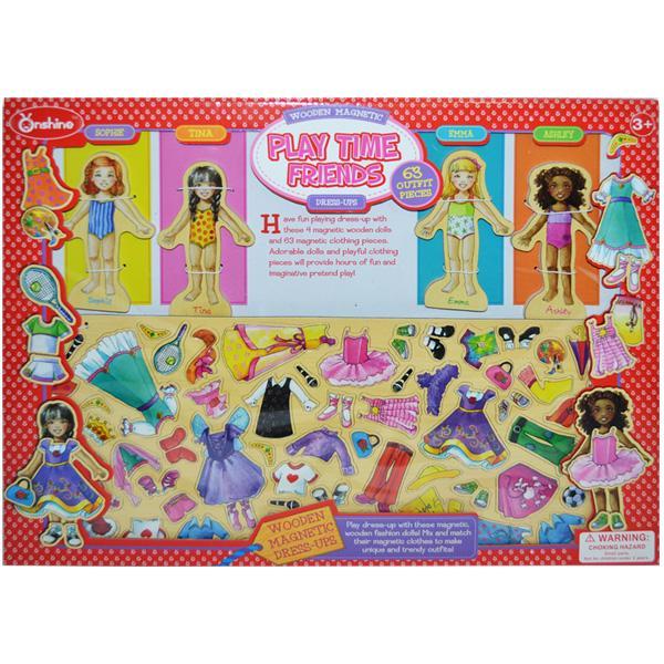 Set 4 Fetite de lemn cu garderoba magnetica