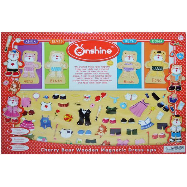 Set 4 Ursuleti de lemn cu garderoba magnetica